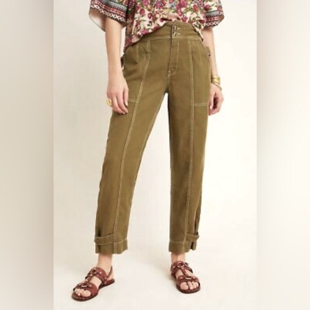 NWT Anthropologie Jackson Tapered Utility Trousers Green Size 2 Utility Style